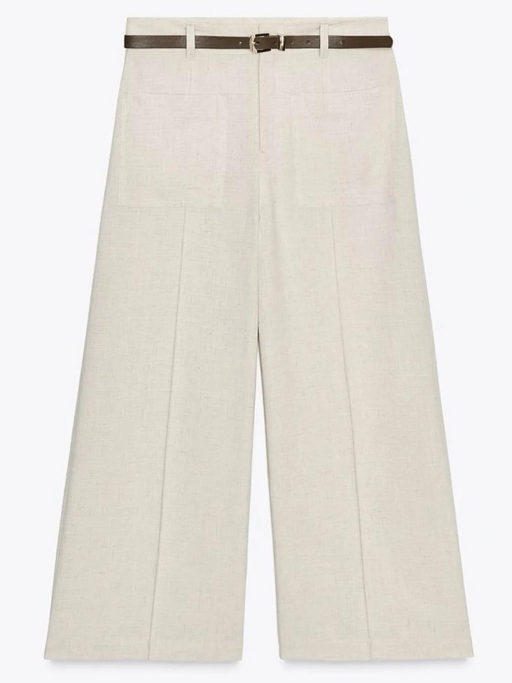 Zara NWT Cream Linen Blend Culotte Style Cropped Wide Leg Trousers (Medium)